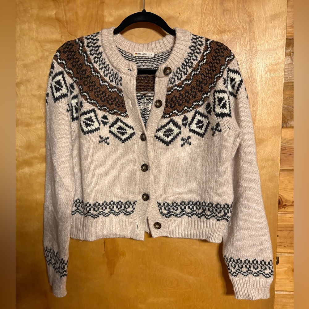 Marine Layer Cream and Brown Patterned Cardigan - Small